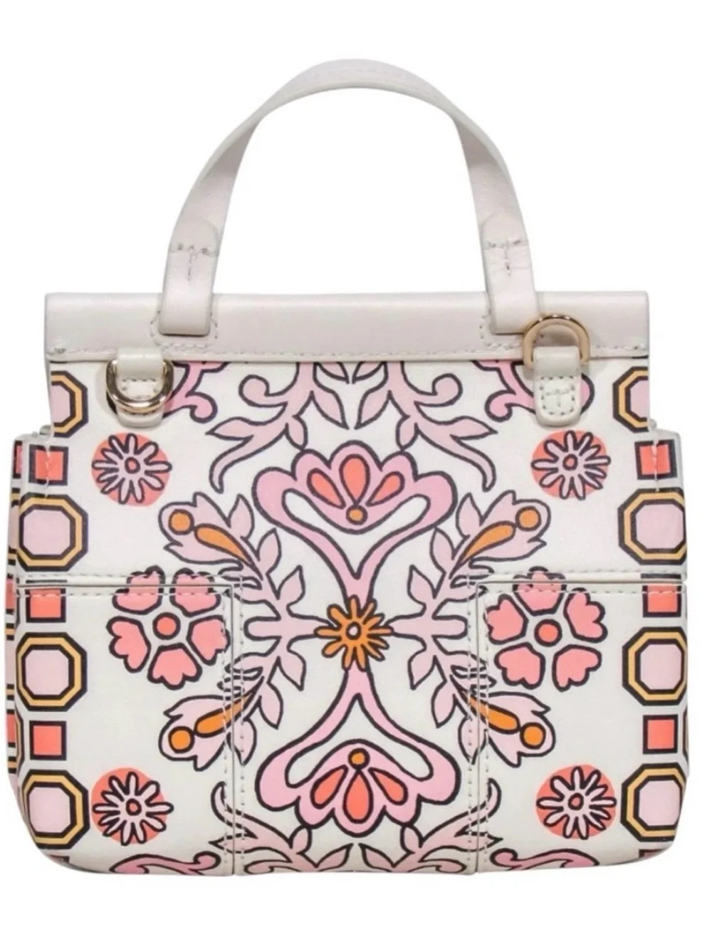 Tory Burch Cream Mini Top-Handle Bag with Pink & Gold Floral Print - Picture 3 of 11